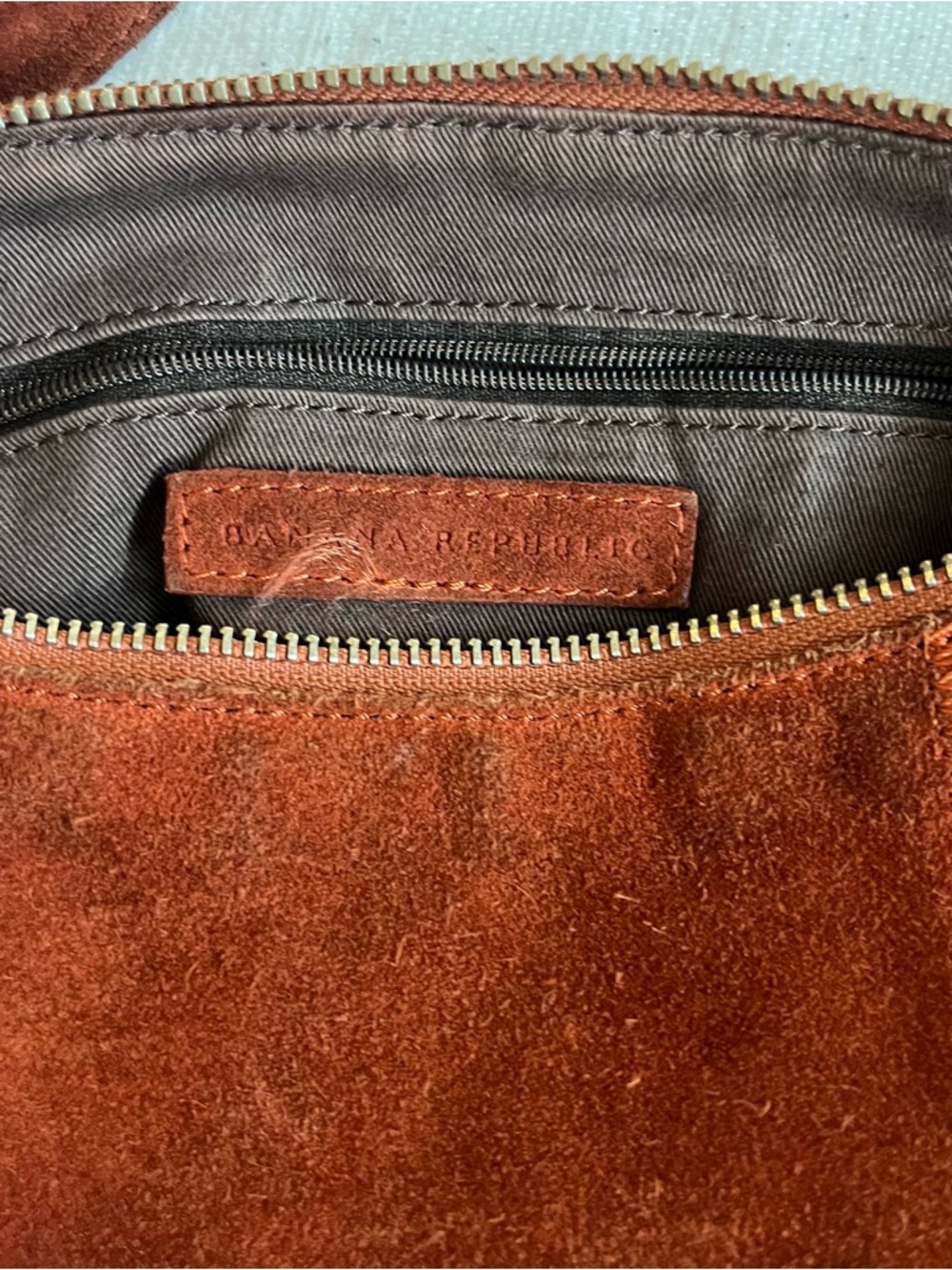 Vintage 90s Banana Republic Suede Brown Burnt Orange Hobo Shoulder Bag - Picture 4 of 5